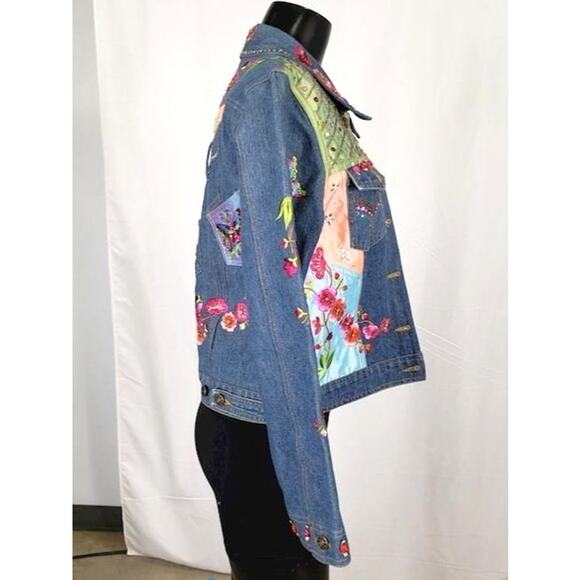 Vintage Berek2 Floral Butterfly Embroidered Sequin Beaded Jean Jacket - Picture 2 of 8